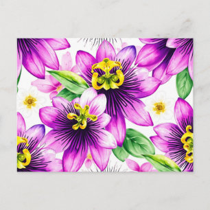 Vibrant Passion Flower Watercolor Mönster Vykort