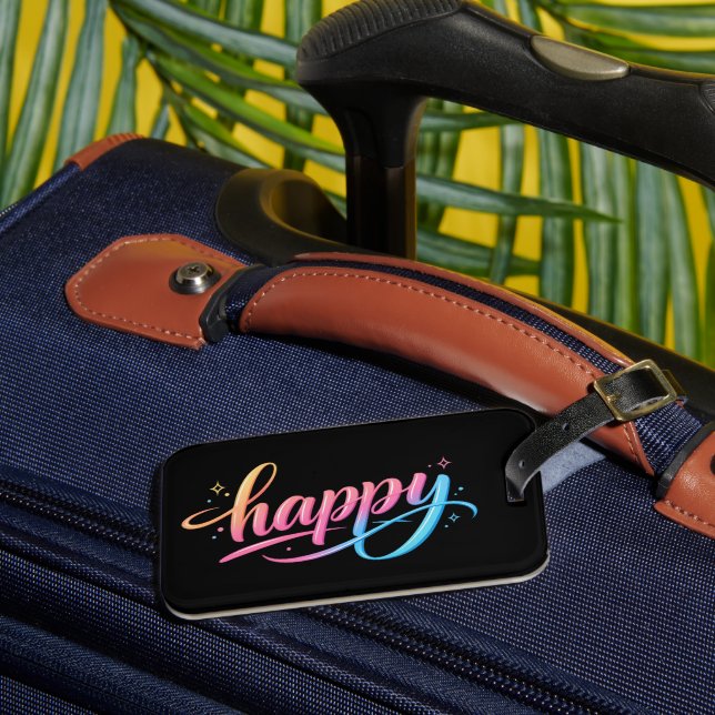 Vibrant Pastel Gradient HAPPY Typography - Modern  Bagagebricka (Framsida Insitu 3)