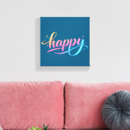 Vibrant Pastel Gradient HAPPY Typography - Modern  Canvastryck