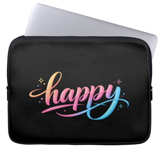 Vibrant Pastel Gradient HAPPY Typography - Modern  Laptop Fodral (Framsidan)