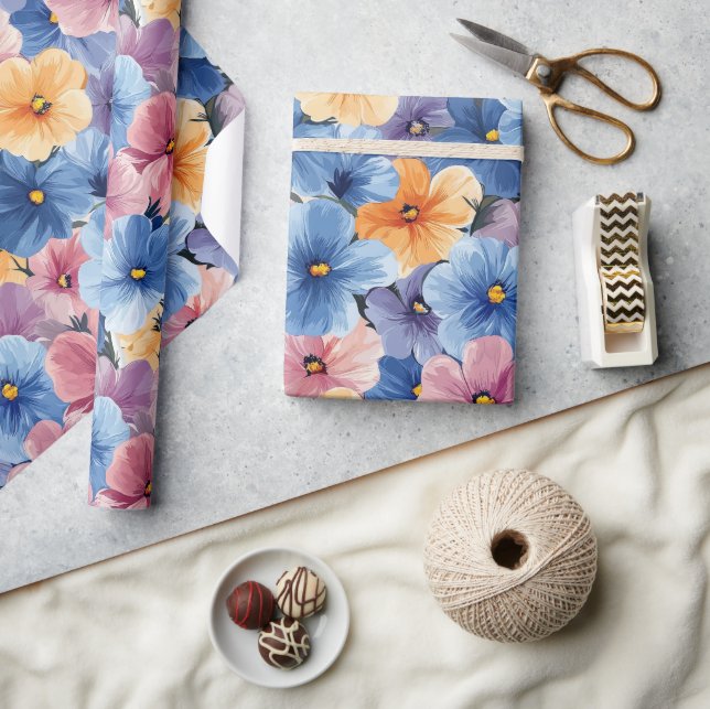 Vibrant Pastel Multifärgad Blommigt Sömlös Mönster Presentpapper (Hantverk)