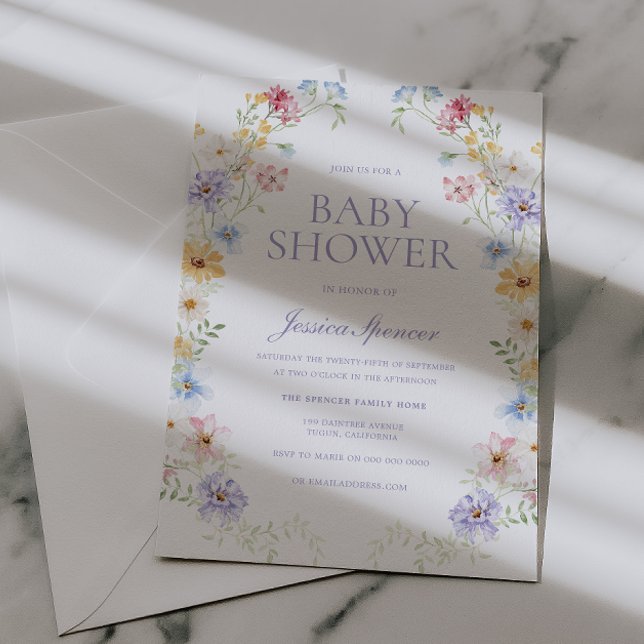 Vibrant Pastel Wildflowers Modern Baby Shower Inbjudningar (Skapare uppladdad)