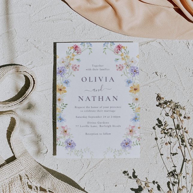 Vibrant Pastel Wildflowers Modern Wedding Inbjudningar (Skapare uppladdad)