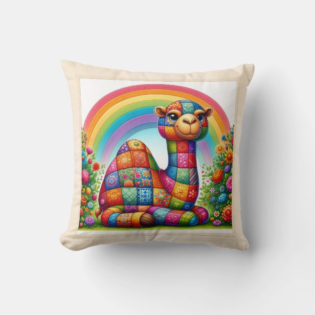Vibrant Patchwork Camel Kudde (Framsida)