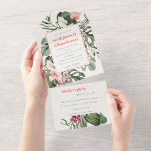 Vibrant Peach Boho Tropical Blommigt Bröllop
