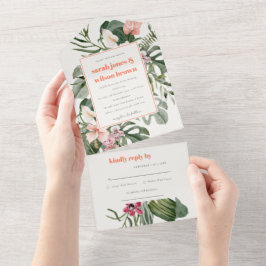 Vibrant Peach Boho Tropical Blommigt Bröllop