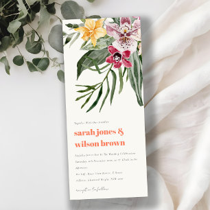 Vibrant Peach  Boho Tropical Blommigt Bröllop Inbjudningar