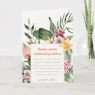 Vibrant Peach Boho Tropical Blommigt Bröllop Tack Kort