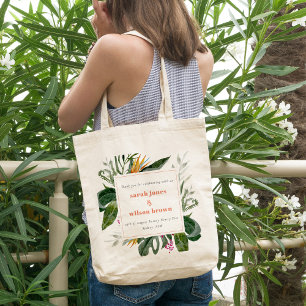 Vibrant Peach Boho Tropical Blommigt Bröllop Tygkasse
