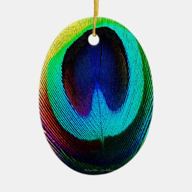 Vibrant Peacock Feather Julgransprydnad Keramik (Framsidan)