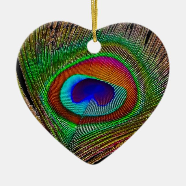 Vibrant Peacock Feather Julgransprydnad Keramik (Framsidan)