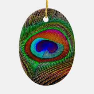 Vibrant Peacock Feather Julgransprydnad Keramik