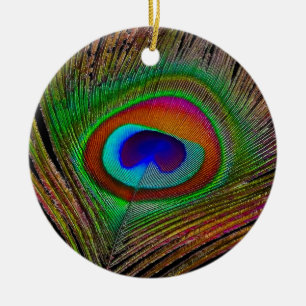 Vibrant Peacock Feather Julgransprydnad Keramik