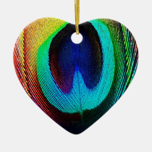 Vibrant Peacock Feather Julgransprydnad Keramik (Framsidan)