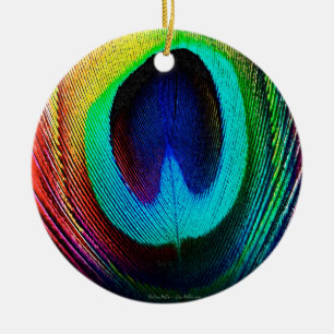 Vibrant Peacock Feather Julgransprydnad Keramik