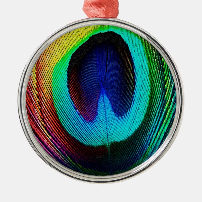 Vibrant Peacock Feather Julgransprydnad Metall (Framsidan)