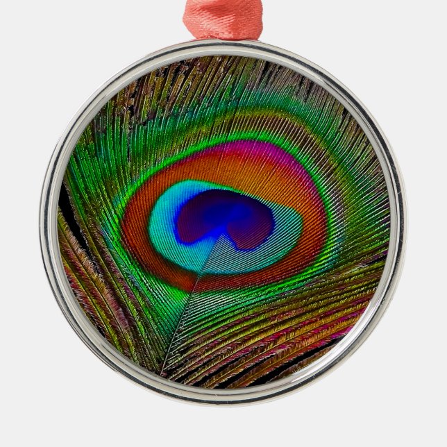 Vibrant Peacock Feather Julgransprydnad Metall (Framsidan)