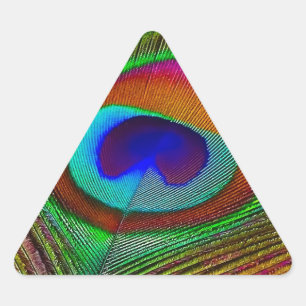 Vibrant Peacock Feather Triangelformat Klistermärke