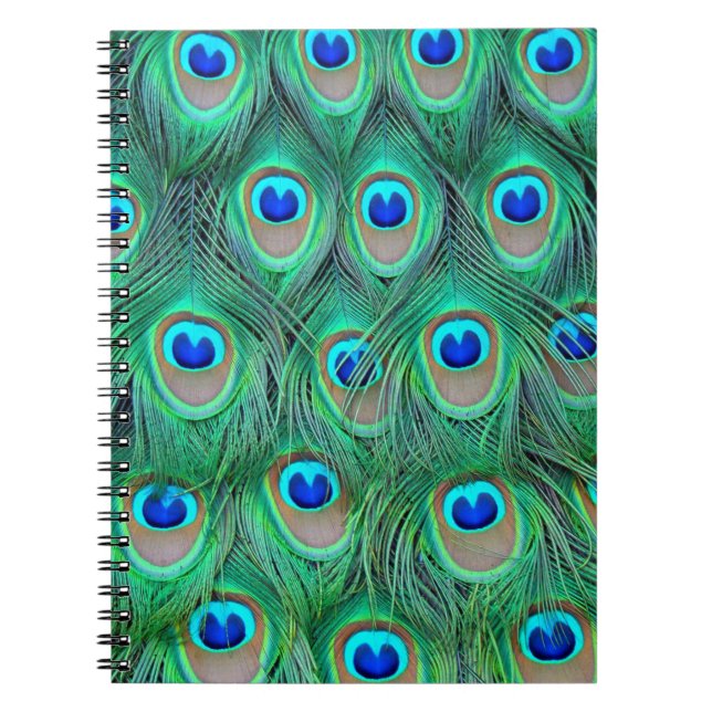 Vibrant Peacock Feathers Anteckningsbok (Framsidan)
