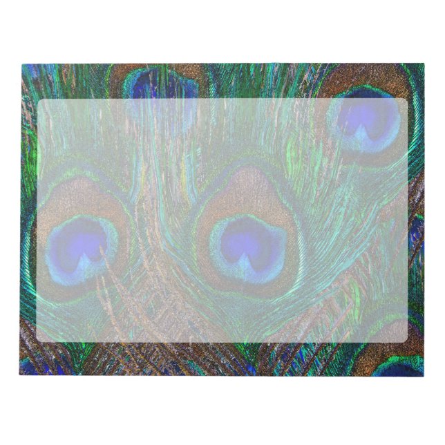 Vibrant Peacock Feathers Etching Stil Decor Anteckningsblock (Framsida)