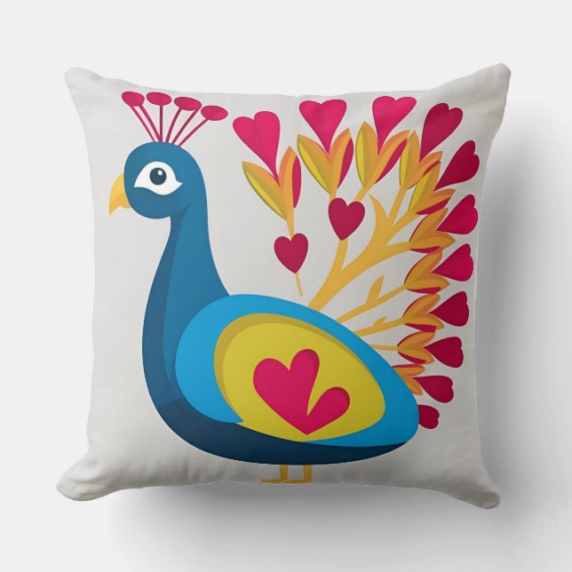 Vibrant Peacock Heart: Mors dag Hälsning Kudde (Framsida)