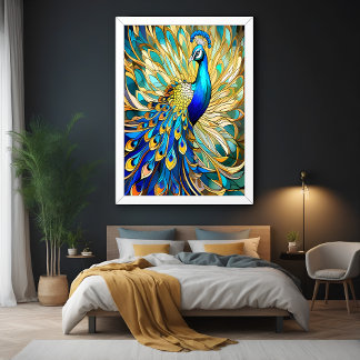Vibrant Peacock i Art nouveau Stil Colorful Wall Poster