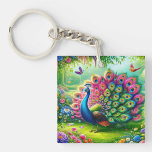 Vibrant Peacock i en Fantasy Garden Painting