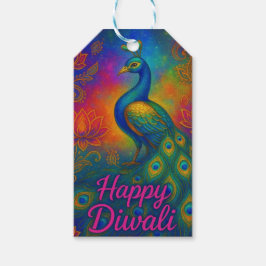 Vibrant Peacock, Lotus & Elephant Lycklig Diwali Presentetikett