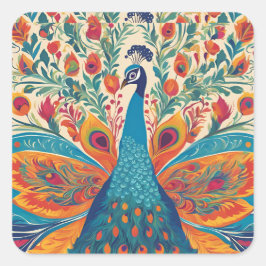 Vibrant Peacock: Mexikansk konst Stil accent Pillo Fyrkantigt Klistermärke