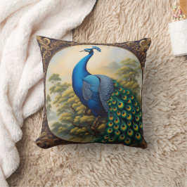 Vibrant Peacock Perched Lush Greenery Kudde