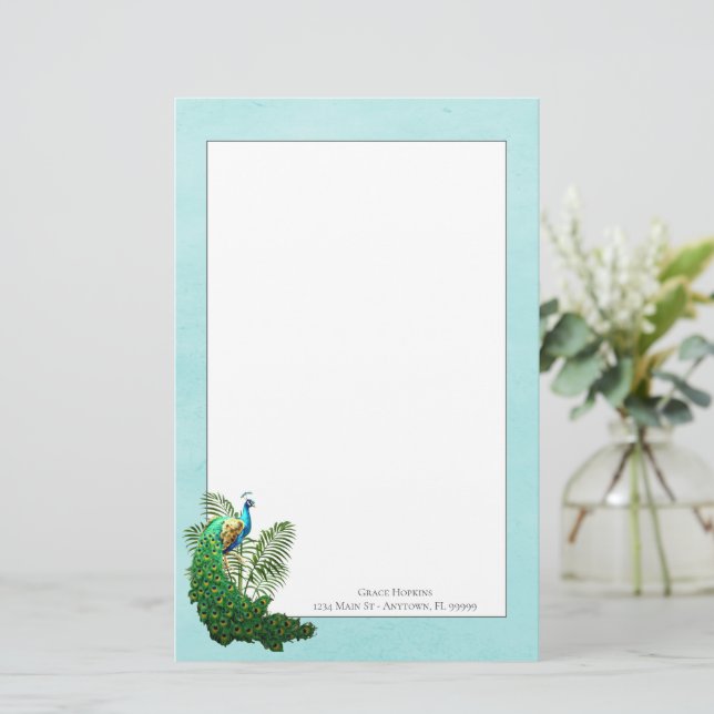 Vibrant Peacock | Teal Stationery Brevpapper (Stående Fram)