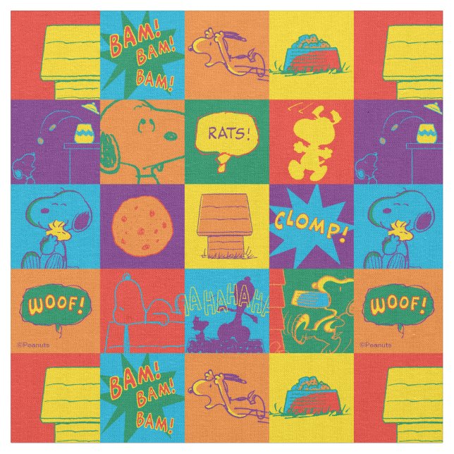 Vibrant Peanuts Comic Strip Block Tyg (Närbild)