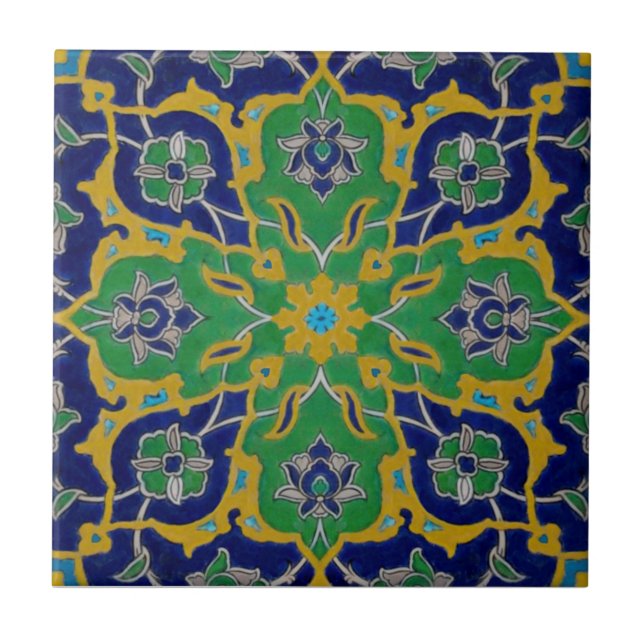 Vibrant persian Antique Reproduction Ceramic TIle Kakelplatta (Framsidan)