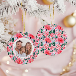 Vibrant Pink Christmas Floral 1 Sided Photo Julgransprydnad Keramik