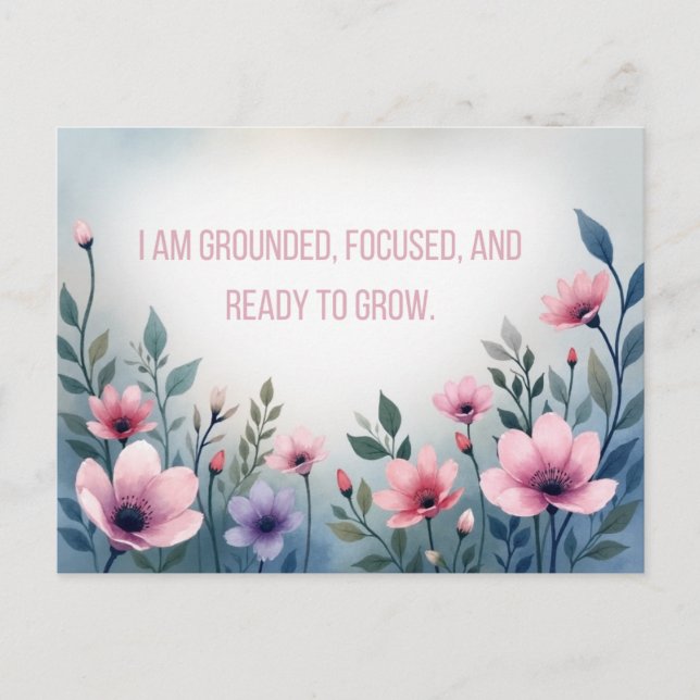 Vibrant Pink Floral Embracing Growth Affirmation Vykort (Framsida)