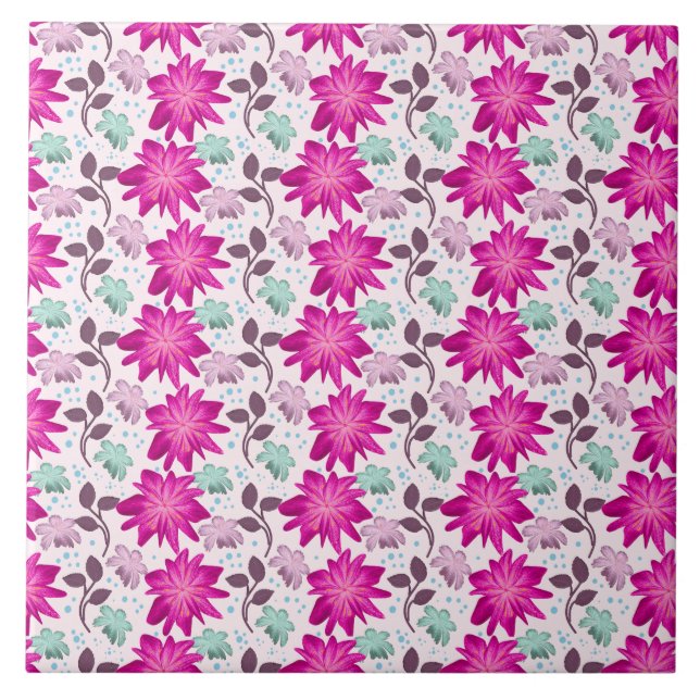 Vibrant Pink Floral Pattern | Bold Modern Flowers  Kakelplatta (Framsidan)
