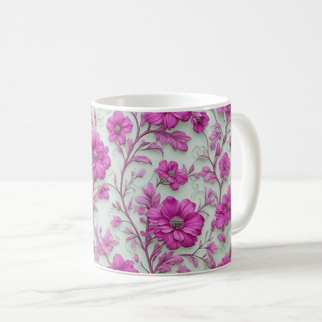 Vibrant Pink Floral Pattern With Magenta Flowers Kaffemugg (Framsida höger)