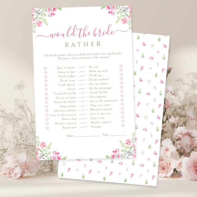 VIbrant Pink Floral Would the bride rather Game (Skapare uppladdad)