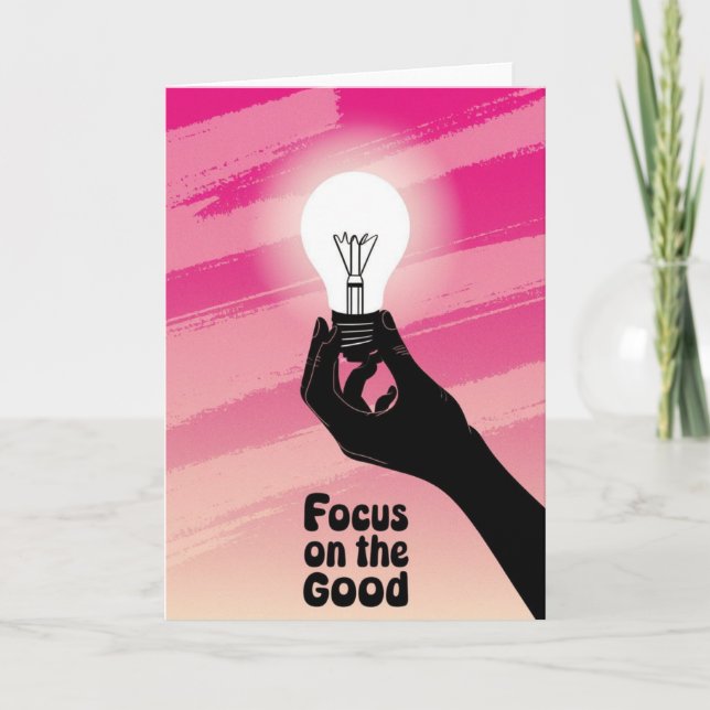 Vibrant Pink Lightbulb Idea Focus on the Good card Kort (Framsida)