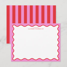 Vibrant Pink & Red Modern Wavy Border Note Card Inbjudningar