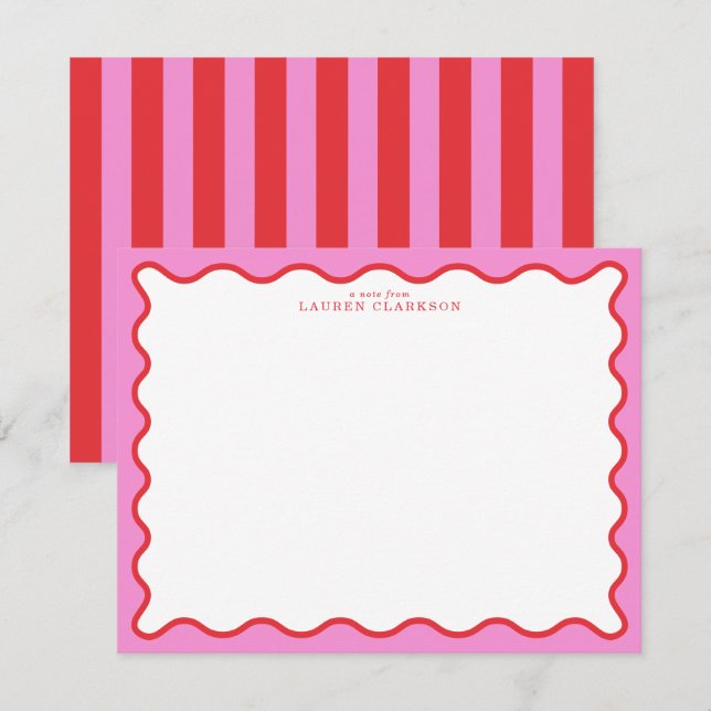 Vibrant Pink & Red Modern Wavy Border Note Card Inbjudningar (Fram/baksida)