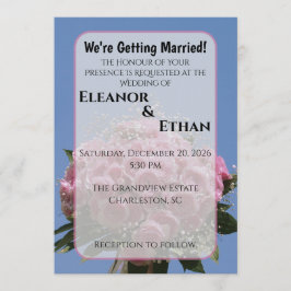 Vibrant Pink Rose Bouquet & Blue Sky Summer  Inbjudningar