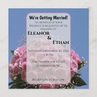 Vibrant Pink Rose Bouquet & Blue Sky Summer  Inbjudningar