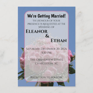 Vibrant Pink Rose Bouquet & Blue Sky Summer  Inbjudningar