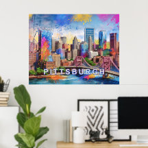 Vibrant Pittsburgh Skyline, färgfull stadskonst