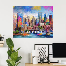 Vibrant Pittsburgh Skyline, färgfull stadskonst Poster