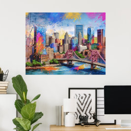 Vibrant Pittsburgh Skyline, färgfull stadskonst Poster