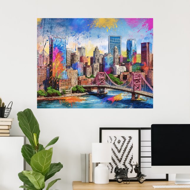 Vibrant Pittsburgh Skyline, färgfull stadskonst Poster (Hemmakontoret)