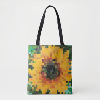 Vibrant pixelated sunflower with green background tygkasse