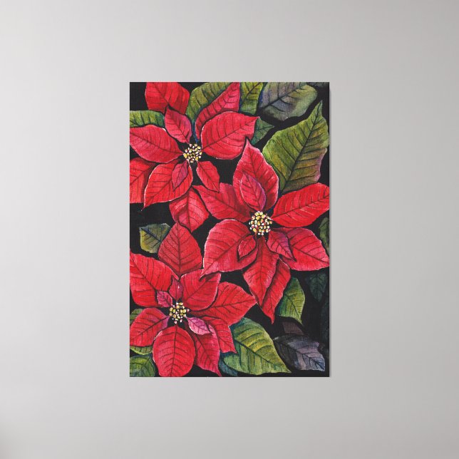 Vibrant poinsettia i vattenfärgen canvastryck (Framsida)